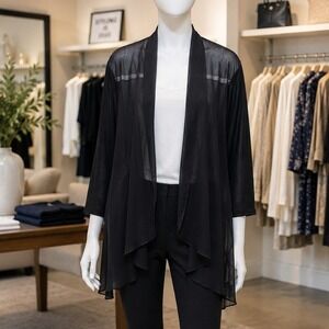 Chico's Women Cardigan Travelers Black Sheer Mesh Open Front Size 3